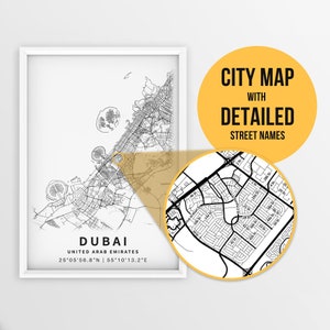 Quadratische Landkarte von Dubai, Vereinigte Arabische Mirara mit Straßennamen - zum sofort herunterladen - zum sofortigen Download - sofort verfügbar