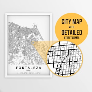 Mapa para impressão de Fortaleza, Brasil com nomes de ruas - Download instantâneo \ Mapa da cidade \ Presente de viagem \ Cartaz da cidade \ Impressão de mapa de estradas \ Impressão de parede