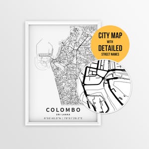 Colombo Sri Lanka Map with Street Names, Printable Colombo City Poster (Instant Download)