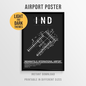 Affiche de l'aéroport international d'Indianapolis, schéma de la piste de l'aéroport IND, impression Indiana Aviation (téléchargement instantané)