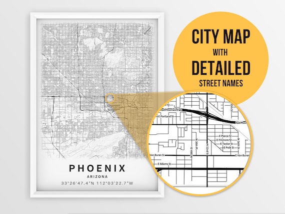 Printable Map of Phoenix Arizona AZ United States With | Etsy