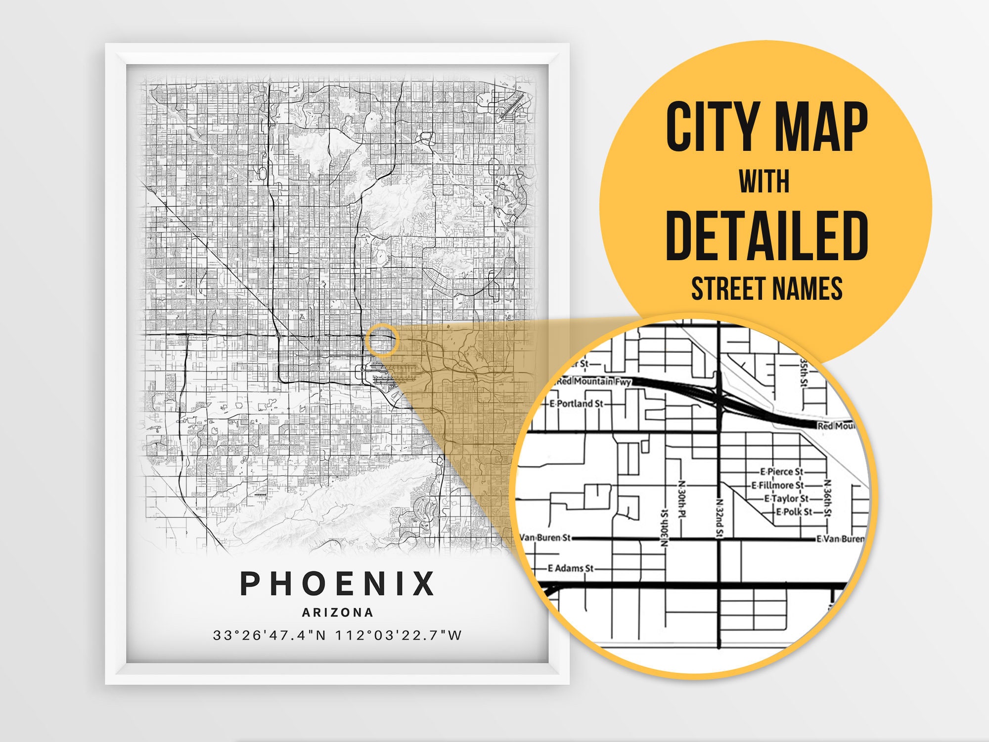 Printable Map of Phoenix Arizona AZ United States With - Etsy