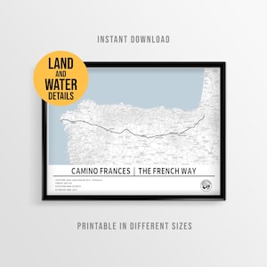 Mappa stampabile del Cammino Francese, Poster del percorso del Cammino Francese (download immediato)