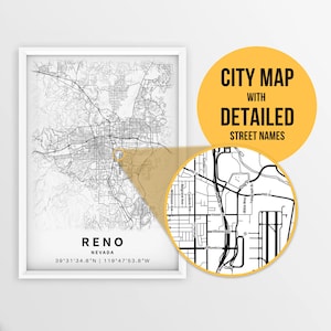 Druckbare Karte von Reno, Nevada, USA mit Straßennamen - sofortdownload ~ Karte ~ ~ Strassenkarte ~ Strassenkarte
