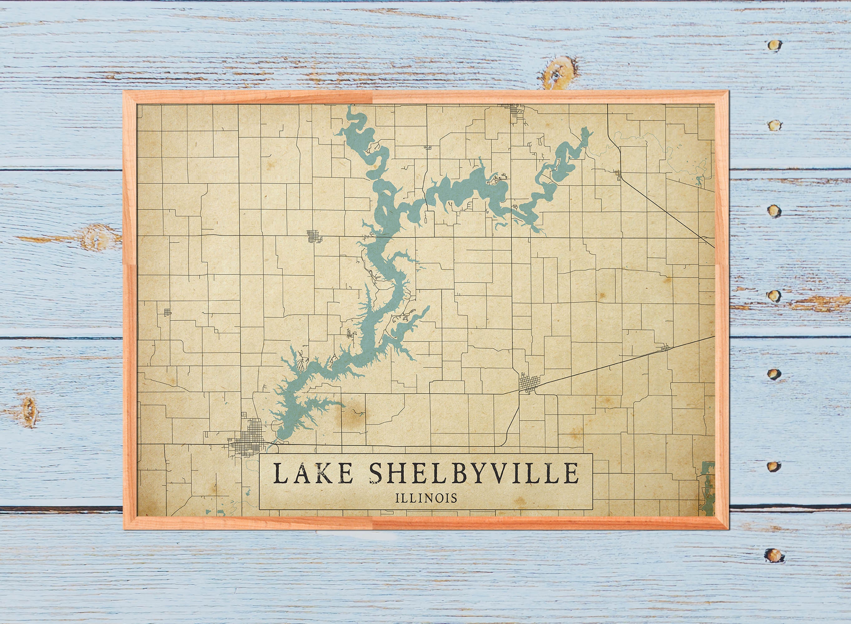 Vintage Style Map of Lake Shelbyville Illinois USA Instant Etsy