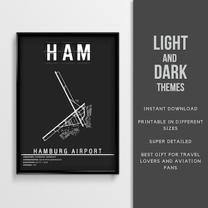 HAM Hamburg Airport Poster - Sofort Download \ Airport Map Art \ Pilot Gift \ Wall Art \ Printable \ Germany Travel Poster