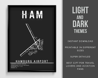 HAM Hamburg Airport Poster - Instant Download \ Airport Map Art \ Pilot Gift \ Wall Art \ Printable \ Germany Travel Poster