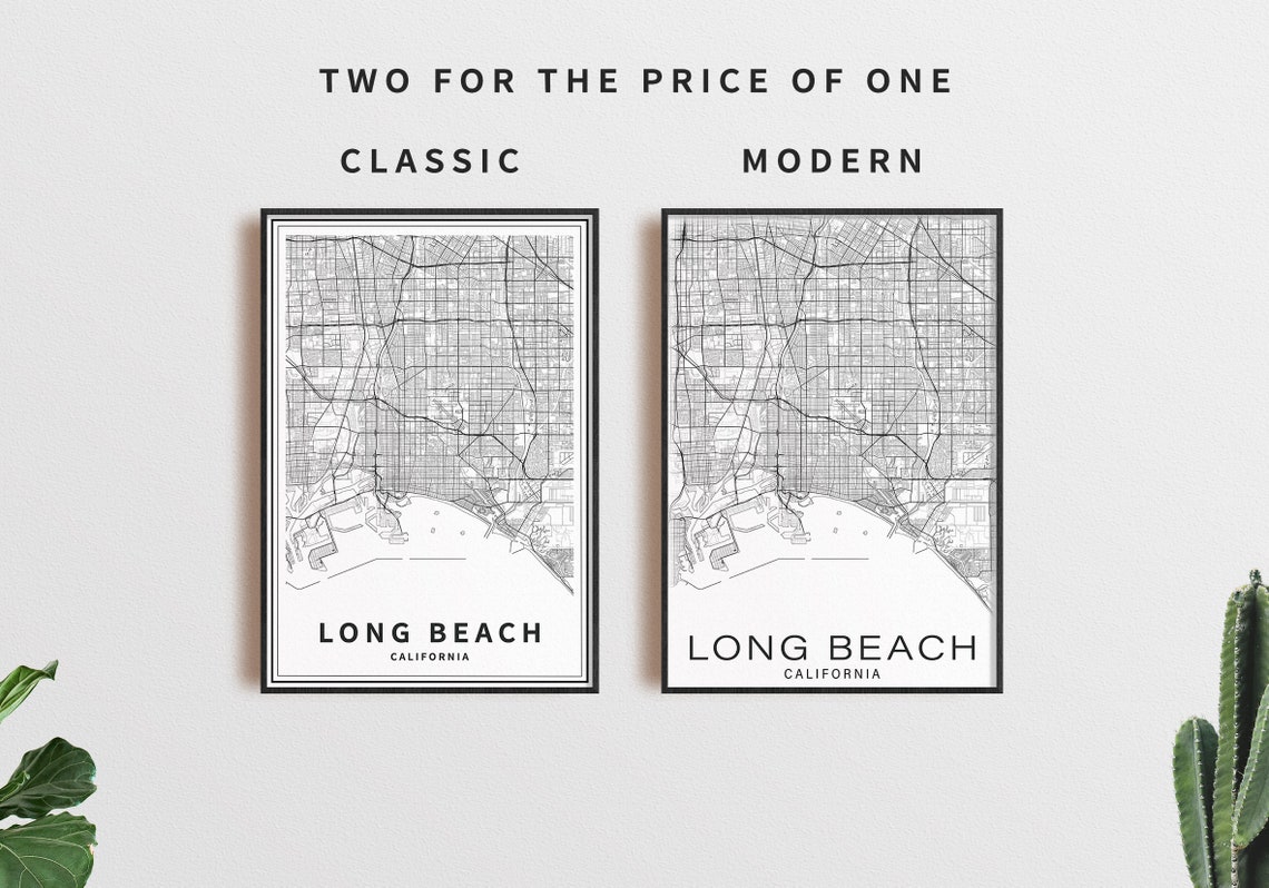Printable Map of Long Beach California CA USA Instant - Etsy
