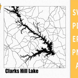 Layered map of Clarks Hill Lake, Lake Strom Thurmond Georgia Vector File - SVG \ PDF \ PNG \ Cutting \ Lake silhouette \ Commercial License