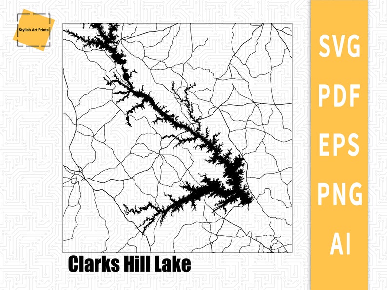 Layered Map of Clarks Hill Lake Lake Strom Thurmond Etsy