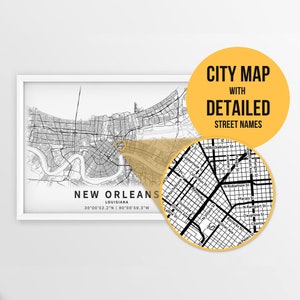 Mapa para impressão de Nova Orleans, Louisiana, EUA com nomes de ruas - download instantâneo \ Mapa da cidade \ Presente de viagem \ Cartaz da cidade \ Impressão de mapa de estradas