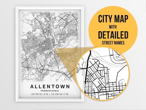 Printable Map of Allentown PA Pennsylvania United States - Etsy