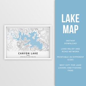 Mapa imprimible de Canyon Lake, Texas - Descarga instantánea \ Mapa del lago \ Arte de la pared \ Cartel del mapa \ Decoración de la casa del lago \ LakeLife \ Pesca \ Paseos en bote