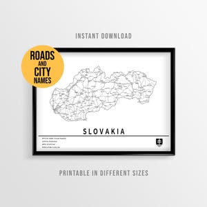 Slovakia Map Poster, Printable Push Pin Map with City Names (Instant Download)