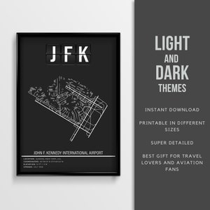 New York JFK John F. Kennedy International Airport-poster - Instant Download \ Luchthavenkaart \ Gift Pilot \ Wall Art \ Afdrukbaar \ JFK Airport