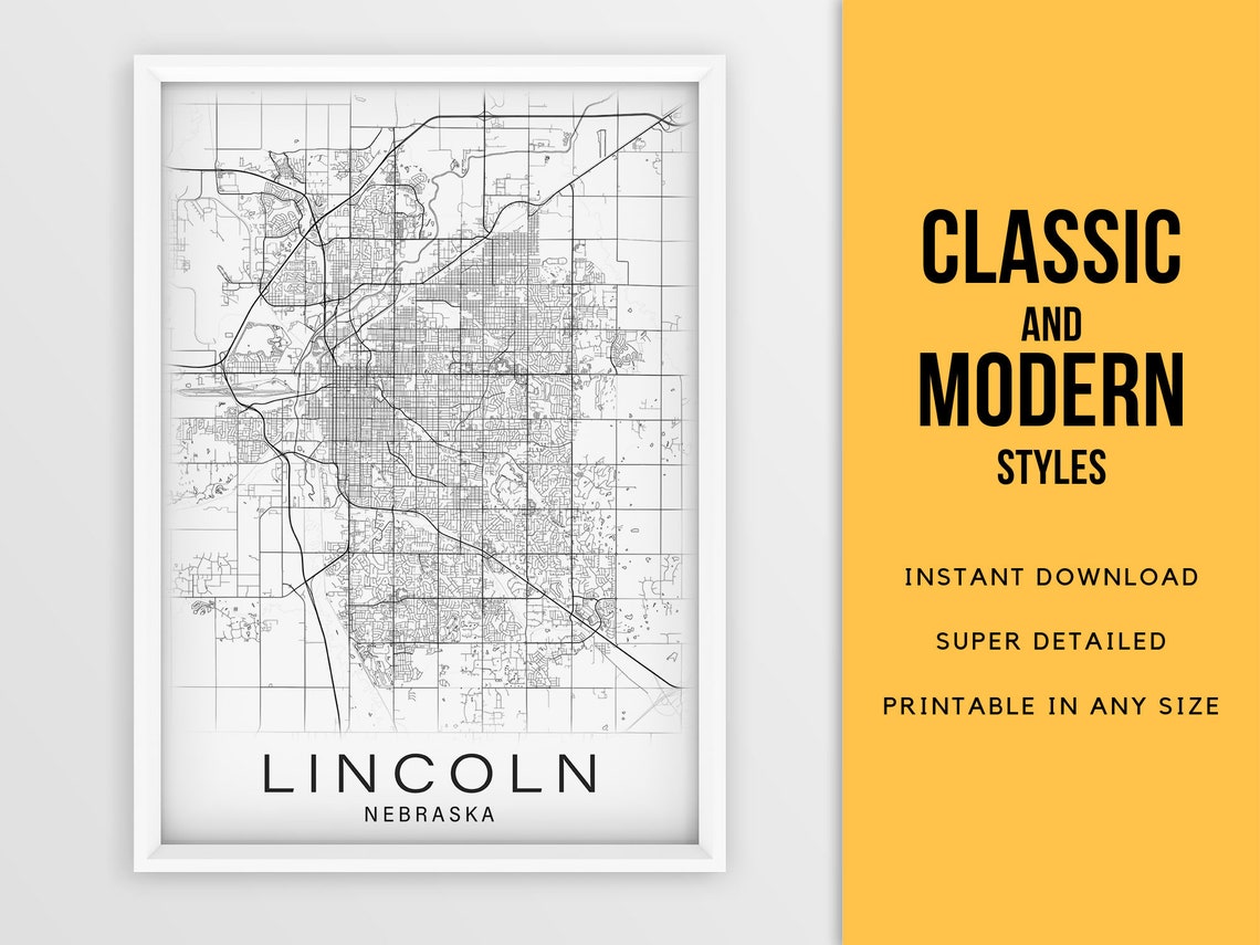Printable Map of Lincoln Nebraska NE USA Instant Download | Etsy