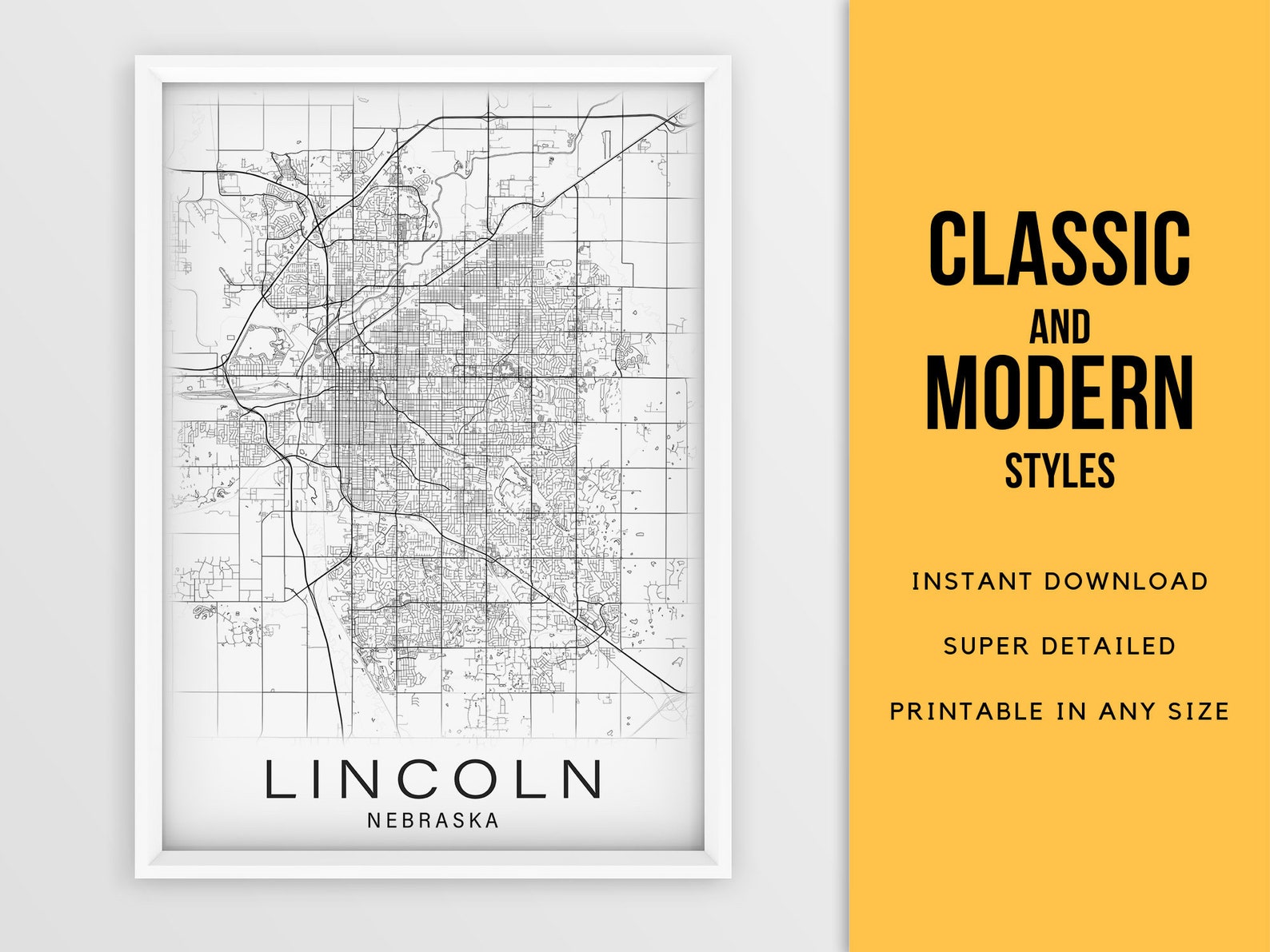 Printable Map of Lincoln Nebraska NE USA Instant Download | Etsy
