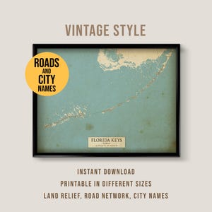 Florida Keys, kaart vintage stijl Florida, afdrukbare stadsposter (direct downloaden)