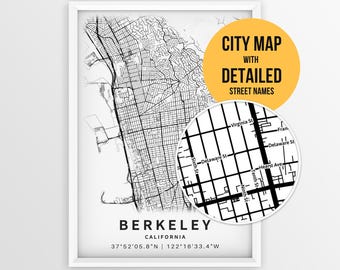 Berkeley California Map with Street Names, Printable Berkeley City Poster (Instant Download)