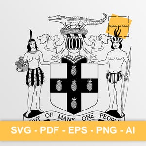 Jamaica coat of arms, Jamaica Vector Clipart - SVG \ PNG \ PDF \ Instant Download \ Cutting \ State Sign \ Flag \ Jamaica Crest
