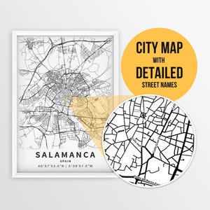 Druckbare Karte von Salamanca, Spanien mit Straßennamen - Sofortiger Download ~ Karte ~ ~ Strassen Karte ~ Poster ~ Strassen Karte ~ Kunst