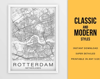 Printable Map of Rotterdam, Netherlands  - Instant Download \ City Map \ Wall Art