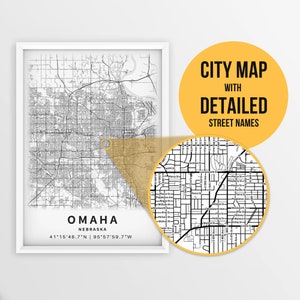 Omaha, Nebraska, USA mit Strassennamen am Stadtplan zum Ausdrucken - zum sofortigen Download
