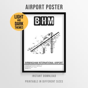 Birmingham–Shuttlesworth International Airport Poster, BHM Airport Map, Alabama Aviation Print (Instant Download) image 1