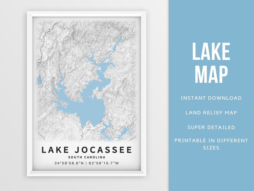 Printable Map Lake Jocassee South Carolina United States Etsy