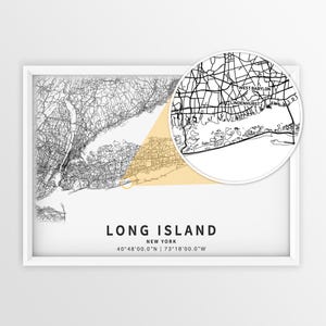 Afdrukbare kaart van Long Island, New York, VS met straatnamen - Instant Download \ Stadsplan \ Reiscadeau \ Stadsposter \ Wegenkaart afdrukken