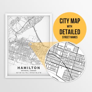 Printable Map of Hamilton, Ontario, Canada with Street Names - Instant Download \ City Map \ Travel Gift \ City Poster \ Road Map Print