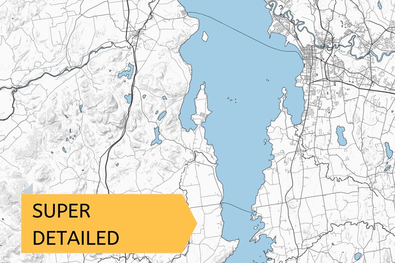 Printable Map of Lake Champlain Vermont United States Etsy