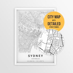 Stadtplan von Sydney, Australien, mit Straßennamen, druckbares Stadtposter von Sydney (Sofort-Download)