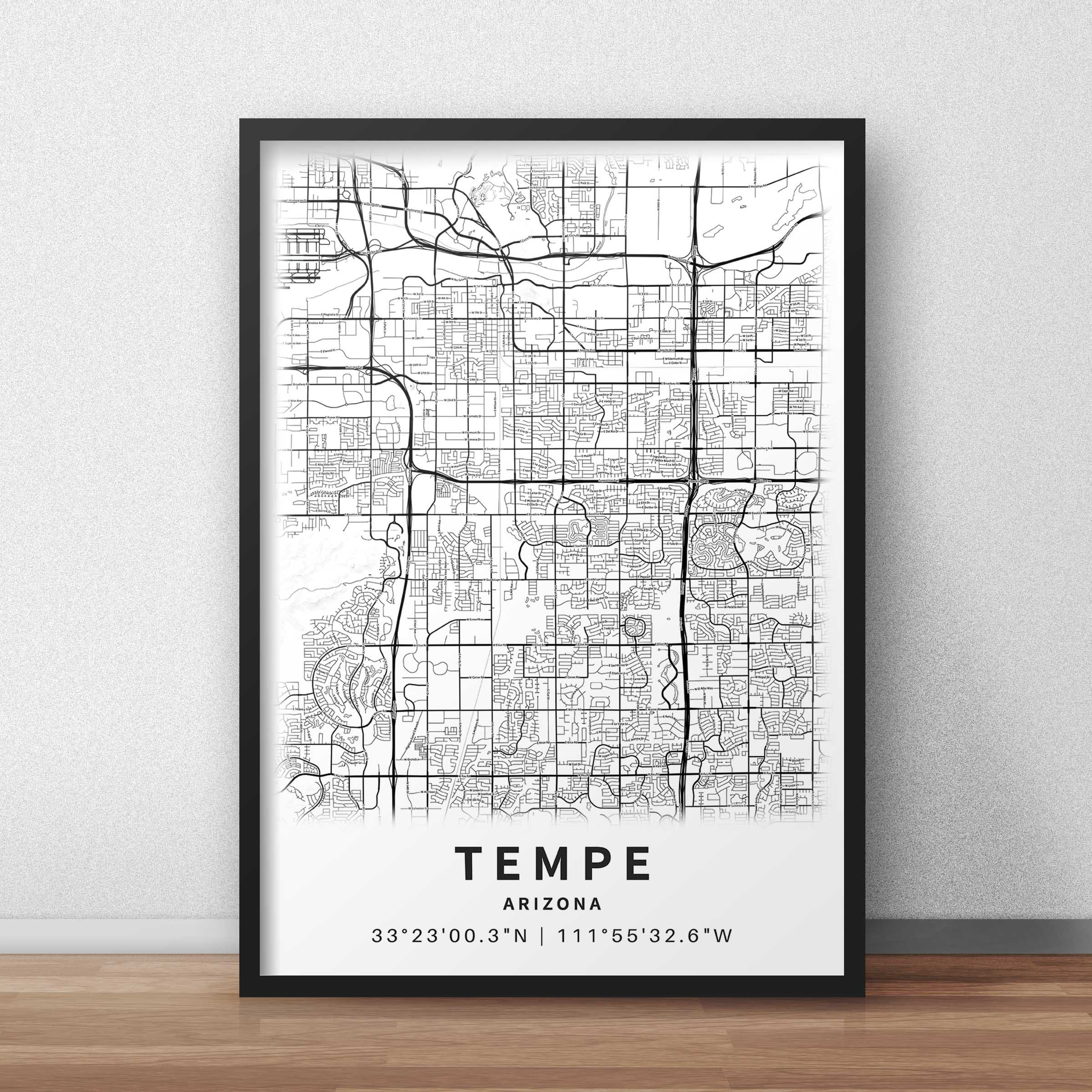 Printable Map of Tempe Arizona AZ United States With Street Etsy