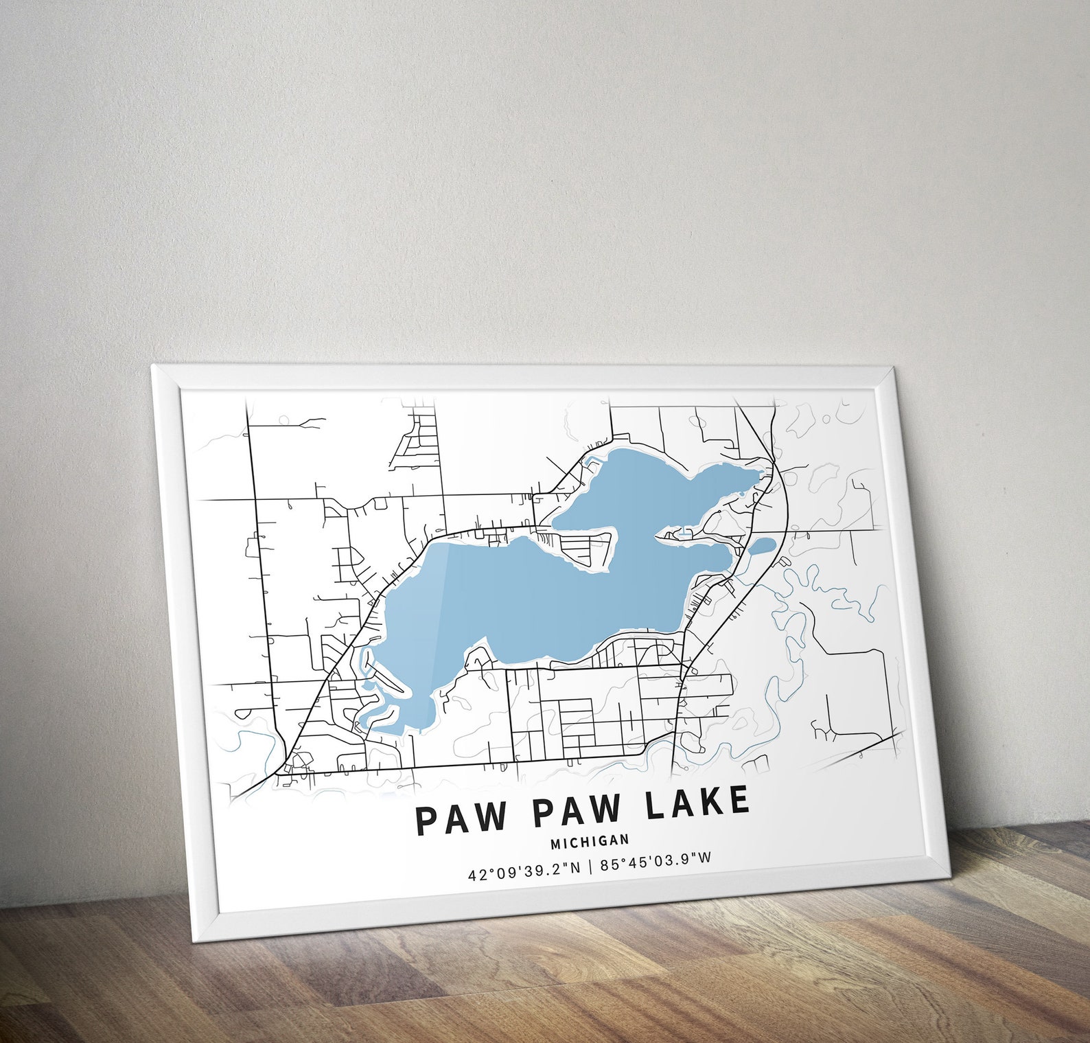 Printable Map of Paw Paw Lake Michigan United States Etsy