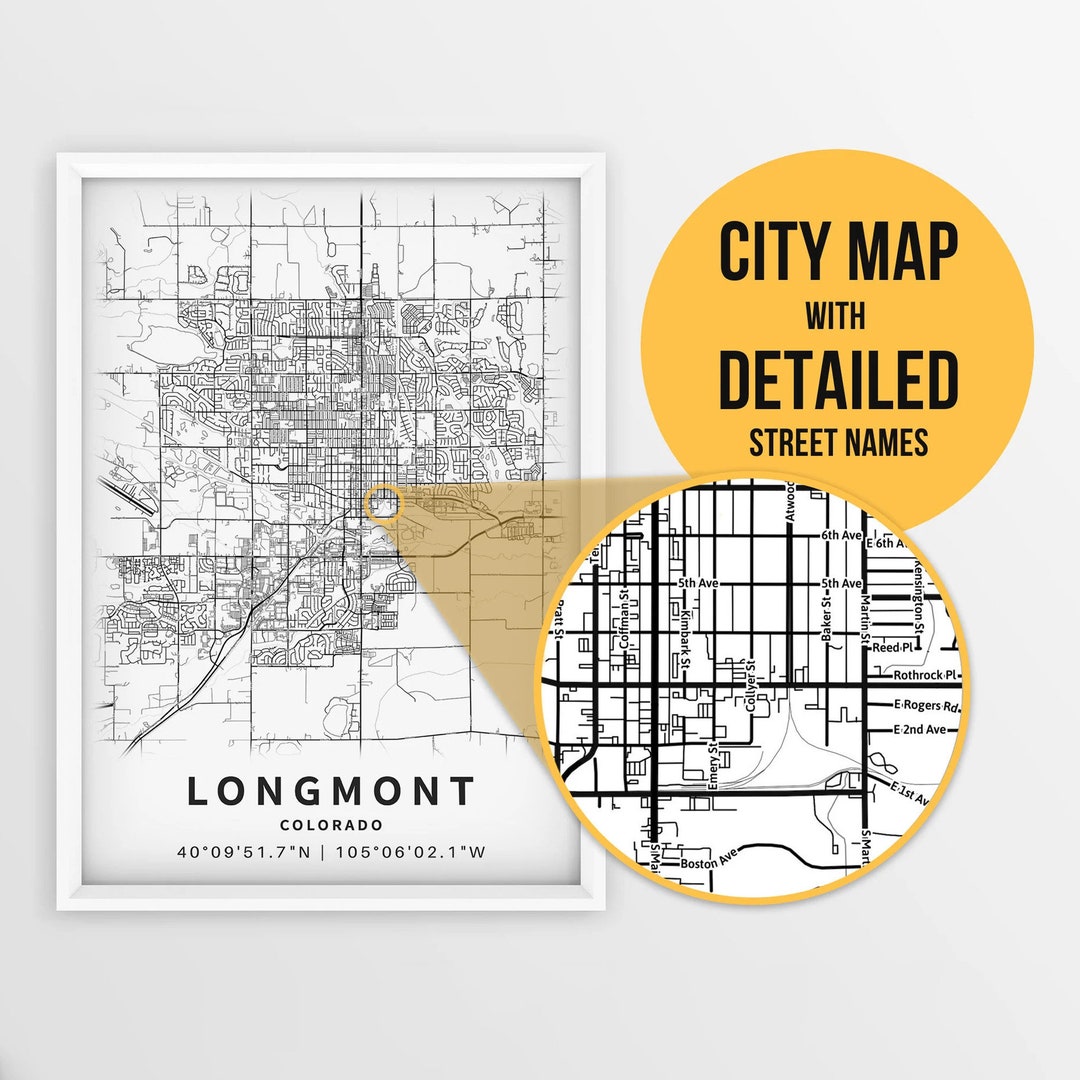 Printable Map of Longmont, Colorado, USA With Street Names Instant