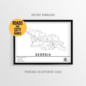 Georgia Map Poster, Printable Sakartvelo Country Road Map with City Names (Instant Download)