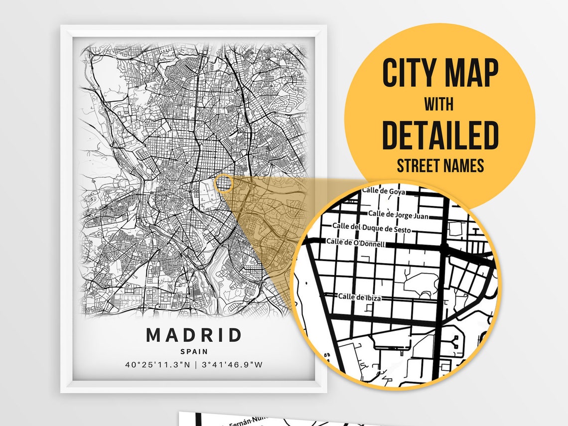 Printable Map of Madrid Spain With Street Names Instant Etsy