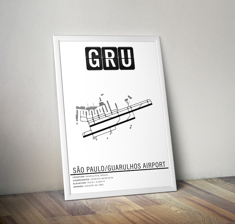 Cartel del aeropuerto internacional GRU São Paulo Guarulhos - Descarga instantánea \ Mapa del aeropuerto \ Idea de regalo \ Arte de la pared \ Cartel de viaje de Brasil imagen 6