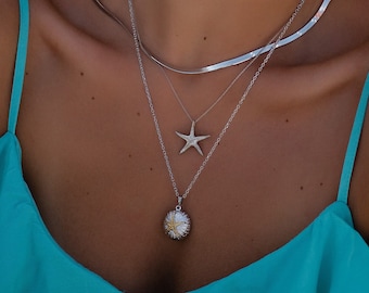 Silver Starfish Layering Necklace Beachy Outfit • MARDI Jewelry • Greek Island Summer & Sea Lover Gift • Statement Star Pendant, Boho Summer