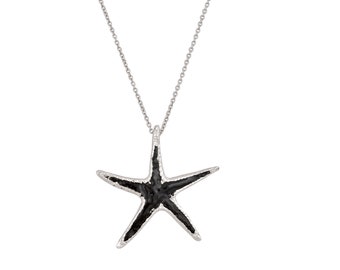 Black Starfish Necklace - Layering Necklace Beachy Outfit Jewelry • MARDI  • Greek Summer & Sea Lover Gift • Sterling Silver + Black Enamel