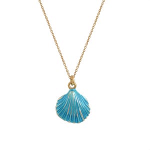 Collar con colgante de concha marina de esmalte turquesa, plata de ley chapada en oro de 24k