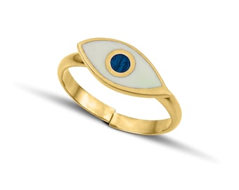 Bague réglable en argent sterling mauvais œil • Émail bleu