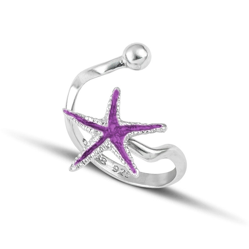 Coastal Ring, Sterling Silver 925 with Green Starfish Enamel Beach Style Jewelry MARDI DESIGNER Greek Summer Ring Exotic Travel Gift image 6