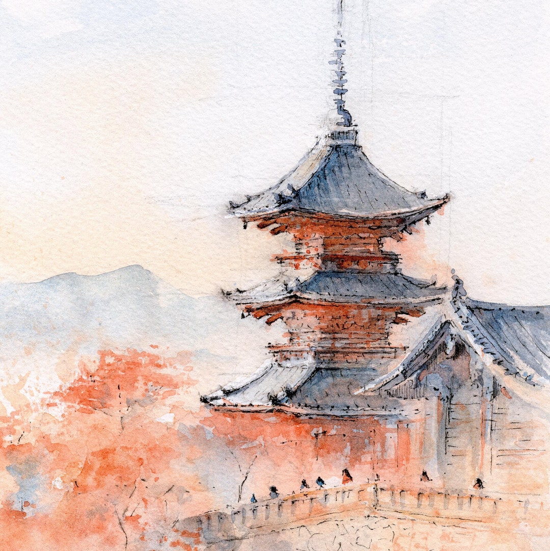 Kiyomizu Temple Art Print Japanese Watercolor Art Travel Etsy