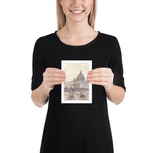 Estampe aquarelle de Rome | Art aquarelle d'Italie | Peinture aquarelle | Aquarelle architecturale | Cité du Vatican | Estampe Italie 5x7 inches