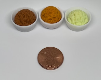 3 Mini Bowls of Ice Cream / Froyo —  1:12 Scale Handmade Miniature | Polymer Clay | Dollhouse, Calico Critters, Miniverse, Diorama, Barbie