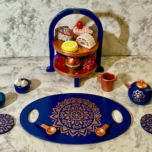 Handmade Wooden Tea Set: Montessori Toy with Desserts & Storage Bag