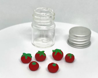 6 Mini Tomatoes Loose in Glass Jar – 1:12 Scale Miniature | Handmade Polymer Clay Vegetables | Dollhouse, Sylvanian Family, Miniverse, Nails