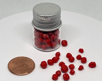 100 Mini Raspberries Loose in Tiny Mason Jar – 1:12 Scale Miniature | Handmade Polymer Clay Fruit | Dollhouse, Sylvanian Family, Miniverse